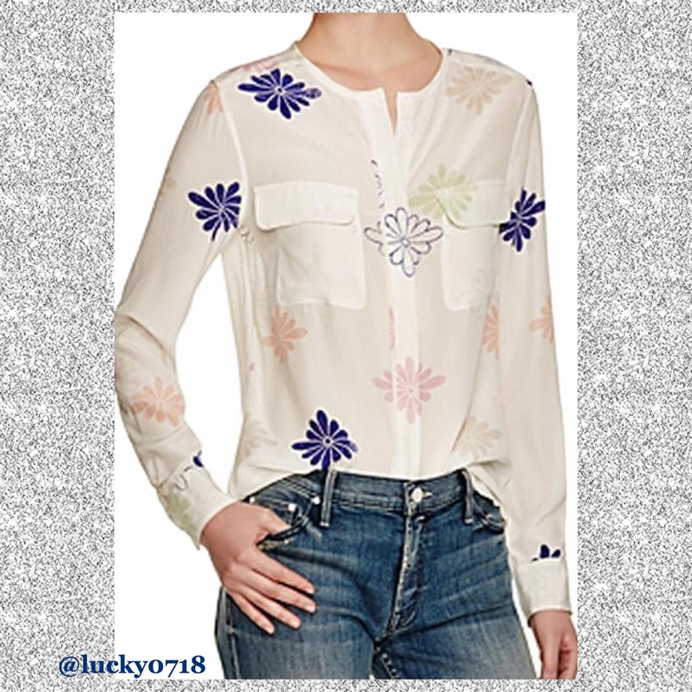 Equipment White Multi Lynn Floral Silk Top Sz S